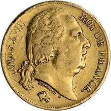 France Gold 20 Francs (.1867 oz) - Louis XVIII - Avg Circ - Random Date picture