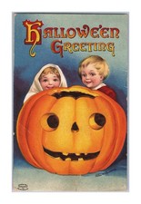 Antique 1912 Postcard Halloween Greeting 1393 IAP Clapsaddle JOL Kids Girl Boy picture
