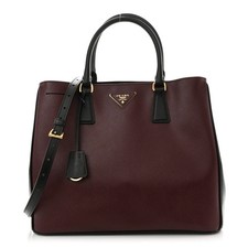 Prada Saffiana Burgundy Black Tote Bag Rare picture