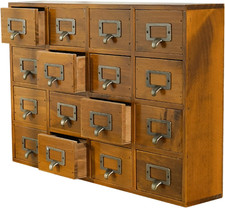 Card Catalog Desk Drawer Organizer - Wooden Storage Box with 16 Drawers - Home O picture