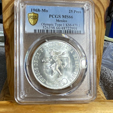 1968-Mo Mexico 25 Pesos Olympic Type 1 Silver KM-479.1 PCGS MS66 picture