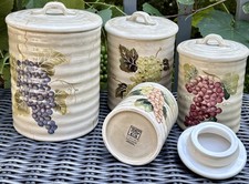 Vintage Tabletops Unlimited Cabernet Hand painted 4 Pc Canister Set Grapes picture
