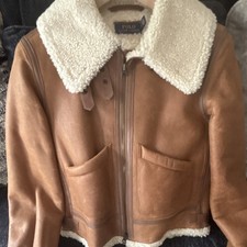 Polo Ralph Lauren Men's Brown Leather Full-Zip Spread Collar Jacket XS picture