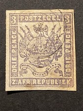TRANSVAAL, 1870's, 3d Drie Pence Arms Stamp, Adolph Otto Reprint. Used, Lilac. picture