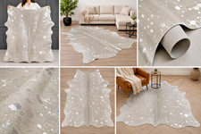 METALLIC SILVER GENUINE WHOLE COWHIDE LEATHER RUG CARPET COW HIDE SKIN LARGE picture