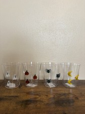 Anthropologie Halloween Icon Juice Glasses Set 4 Ghost Pumpkin Spider Moon picture