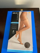 NEW SIZE LARGE SILK IMPRESSIONS SHEER SUPPORT 20D COFFEE BEAN HIGH WAISTED 4PK picture