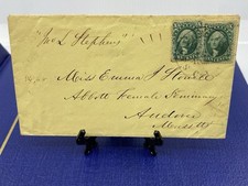 1858 San Francisco CA Dbl Rate Cover to Mass Perforated 10c Green Pair Steamship picture