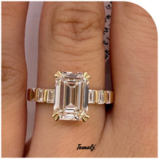 3 Ct Emerald Cut VVS1 Moissanite Engagement Wedding Ring 14k Yellow Gold Plated picture