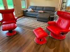 Ekornes stressless Jazz recliner Chair & Ottoman Set- Chili Red Leather picture