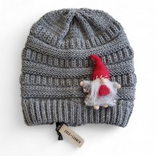 Coco + Carmen Cable Knitted Gray Felted Gnome Beanie Hat One Size picture