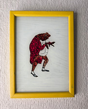 Vintage Mr. Jeremy Fisher Reverse Glass Foil Art Framed 5x7 Tinsel Fairy Tale picture