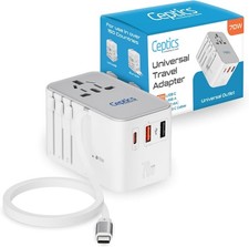 Ceptics 70W GAN Travel Adapter, 65cm USB-C, 2USB-A(1QC3.0)/USB-C PD, Type A/C/G/ picture