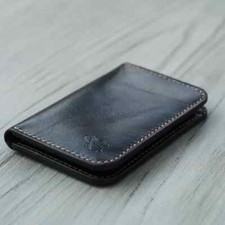 Genuine Handmade Full Grain Pure Leather Bifold Vertical  Wallet for Men, Slim picture