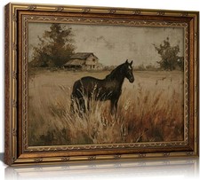 Vintage Gold Framed Horse Canvas Wall Art 11x9 Farmhouse Horse Painting picture