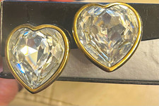 Vtg Christian Dior Signed Gold Tone Heart Clear Crystal Clip-On Earrings picture
