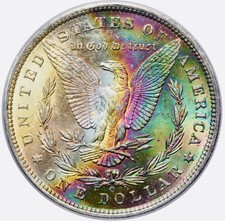 1885-O Morgan Silver Dollar PCGS MS63 Rainbow Toned Magenta Emerald Monster  picture