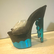 Pleaser Black/Blue/Clear Plastic Open Toe Platform Slip-On Stiletto Heels 7 picture