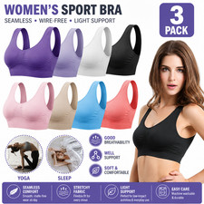 Sport Bras Seamless Wire-Free Light Support Tank Sports Yoga Sleep Bra 3 Pack US picture