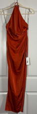 NWT ASOS DESIGN Womens Satin Halter Neck Maxi Dress Rust Ruched Slit Backless 8 picture