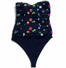 Lovers and Friends XS Black Floral Embroidered One Piece Bodysuit Women picture