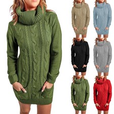 Autumn Winter Turtleneck Round Neck Knitted Dress Sweater picture