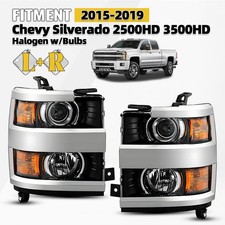 Chrome Halogen Headlight For 2015-2019 Chevy Silverado 2500HD 3500HD Pair W/Bulb picture