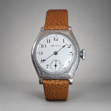 Antique Hampden Molly Stark Lever Set Wristwatch Ornate Case Running Brown Strap picture