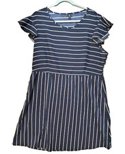 SHEIN Curve Dress Womens Size 3XL Blue Striped Short Flutter Sleeve Fit Flare picture