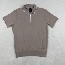 Buffalo David Bitton Mens Tan Heather Quarter Zip Polo Shirt Short Sleeve Size M picture