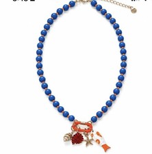 MAYAMAR Cobalt Blue Charm Pendant Necklace Marine Themed  Resin Beads New picture