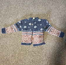 vintage Eddie Bauer kids S Blue/Brown/White Fair Isle Knit Button Cardigan picture