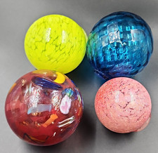 Vtg Hand Blown Art Glass Orbs Spheres Paperweights Lot of 4 Pink Blue Yellow Red picture