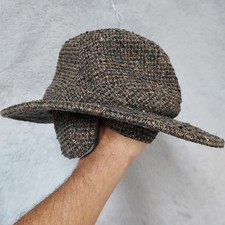 Vintage Tilley Winter Hat  Mens 7 1/8 Winter Hat With Ear Flaps Brown Tweed Wool picture