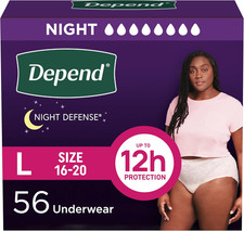 Depend Night Defense Women’s Overnight Underwear Large 56 Ct | Bladder Leak & Po picture