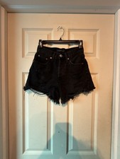 Aeropostale 90s High Rise Cut-Off Size 0 Black Distressed Denim Shorts picture
