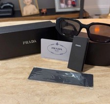 PRADA Milano Women's Rectangle Sunglasses Black Frame Gray Tinted Lens picture