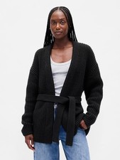 NWOT Gap Oversized Wrap Cardigan Sweater, Sz S, Black, Wool Blend, Cozy, Warm picture