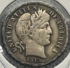 1913 S Barber Dime, 90% Silver, VF, Key Date, Rare, Only 510k Mintage 🔥 picture