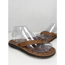 OLUKAI Women's Size 7 Dune Brown Leather Paniolo Flip Flop Sandals picture