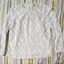 LOFT Floral Lace Lined Blouse, high lace button neck, M, NWT, cotton & nylon picture