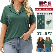Plus Size Women Polo V Neck Shirts Collared Tops Casual Short Sleeve Tops XL-5X picture