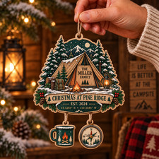 Christmas Ornament Personalized Family Camping Wooden Tree Hanging for Campers picture