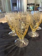 Set of 6 Fostoria June Topaz Yellow Footed Ice Tea Goblets or Footed Tumblers picture