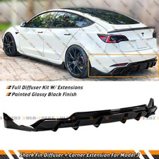 BLACK PERFORMANCE REAR BUMPER DIFFUSER W/ EXTENSIONS FOR 2017-2023 TESLA MODEL 3 picture
