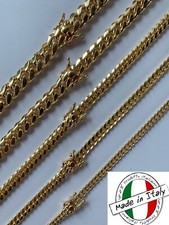 Miami Cuban Link Chain Bracelet 14k Gold Plated Solid 925 Silver Box Lock ITALY picture