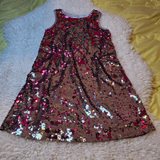 Lavender Girls Reversible Sequin A-Line Dress 10-12Y Sleeveless Pink/Gold picture