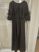 MONDRESSY Black Feather Sleeve Formal Jumpsuit w/ Attached Overskirt Size 8 picture