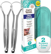Stainless Steel Tongue Scraper (Pack of 2), Fight Bad Breath, Medical Grade 100% picture