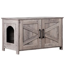 Cat Litter Box Furniture Hidden with Barn Door Wooden Cat Washroom Furniture picture